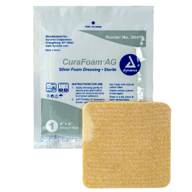 CuraFoam AG - Silver Foam Dressing, 4" x 4", 10/Box