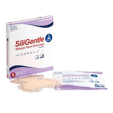 SiliGentle - Silicone Bordered Foam Dressing, Large Sacral, 9" x 9", 5/Box